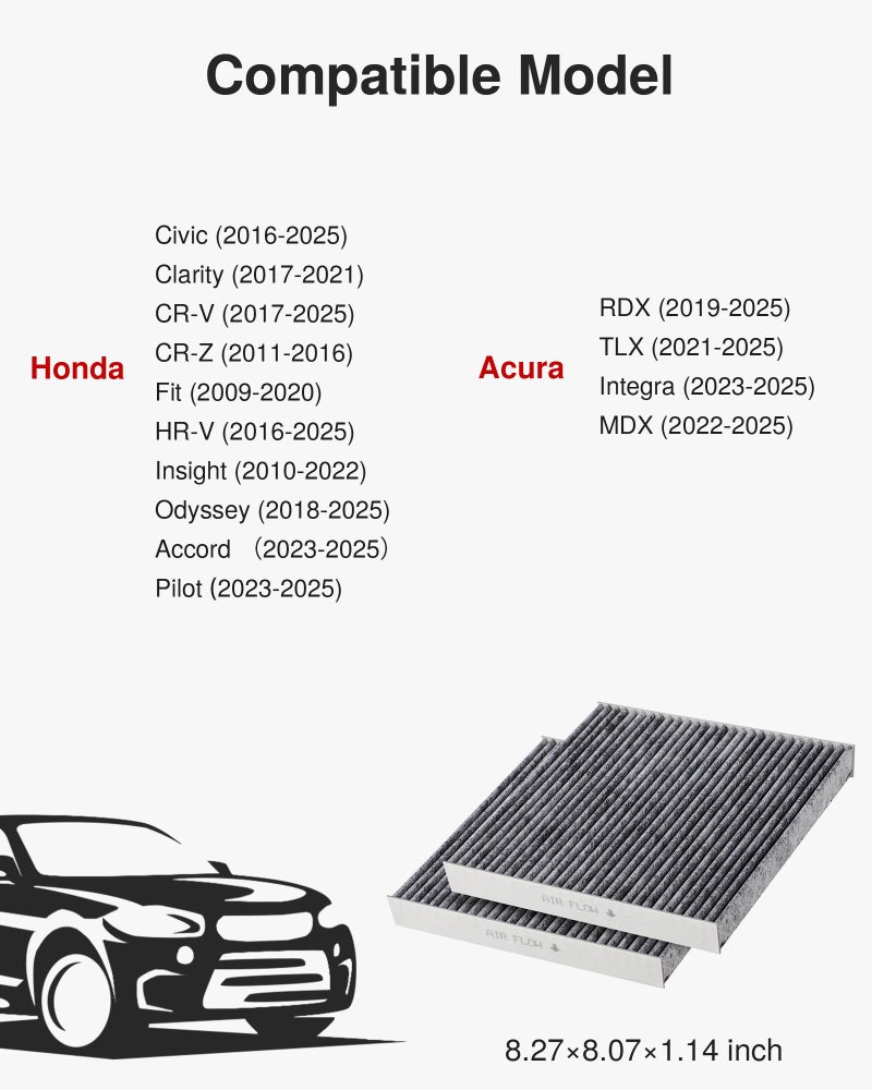 بوروما Puroma 2 حزمة فلتر هواء المقصورة مع استبدال طبقة الفحم المنشط لـ CP182 CF11182 Honda Civic Clarity CR-V CR-Z HR-V Fit Insight Odyssey Acura MDX RDX TLX INTEGRA - Image 5